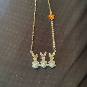 Betsy Johnson bunny Elegant Gold and Silver Necklace with Pearl Accents